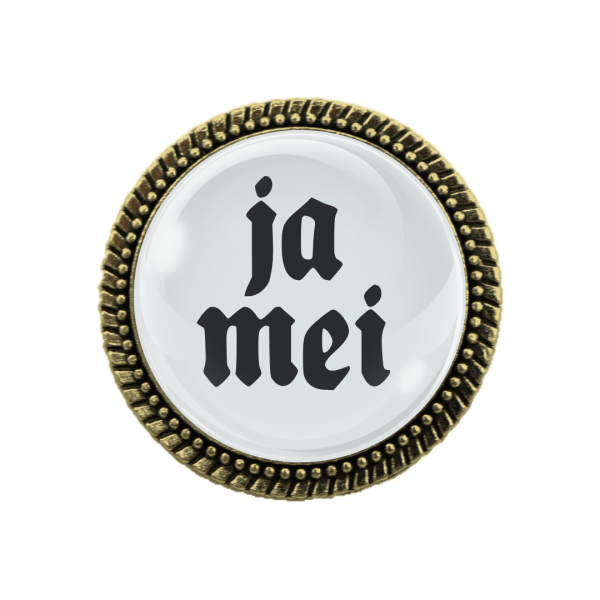 Gaudi-Brosche "ja mei" in Bronze ist perfekt für die Wiesn
